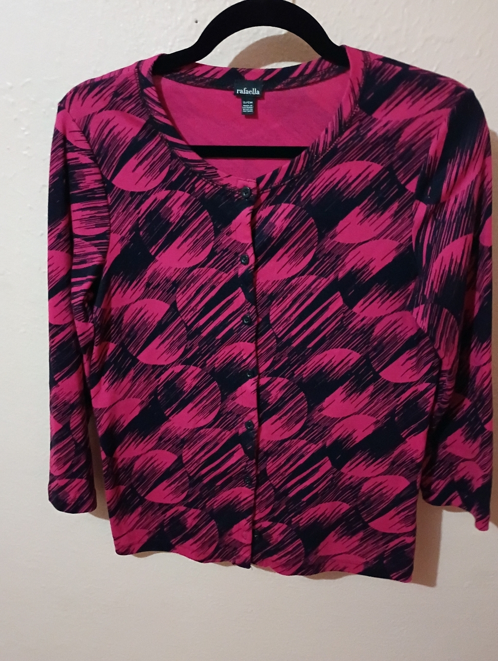 Rafaella Size Small Pink and Black Abstract Button-Front Cardigan
